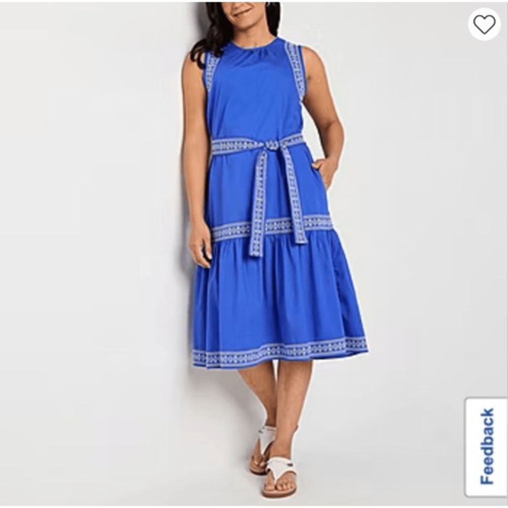 NWT ST. JOHN'S BAY Embroidered Sleeveless Shift Dress XL Dazzling Blue Pockets - Picture 3 of 11